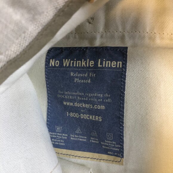 Dockers Pants Mens 40x30 Khaki Vintage No Wrinkle Linen Blend Pleated High Waist - Picture 6 of 14
